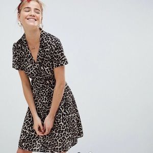 ASOS DESIGN Button Skater Dress In Animal Print